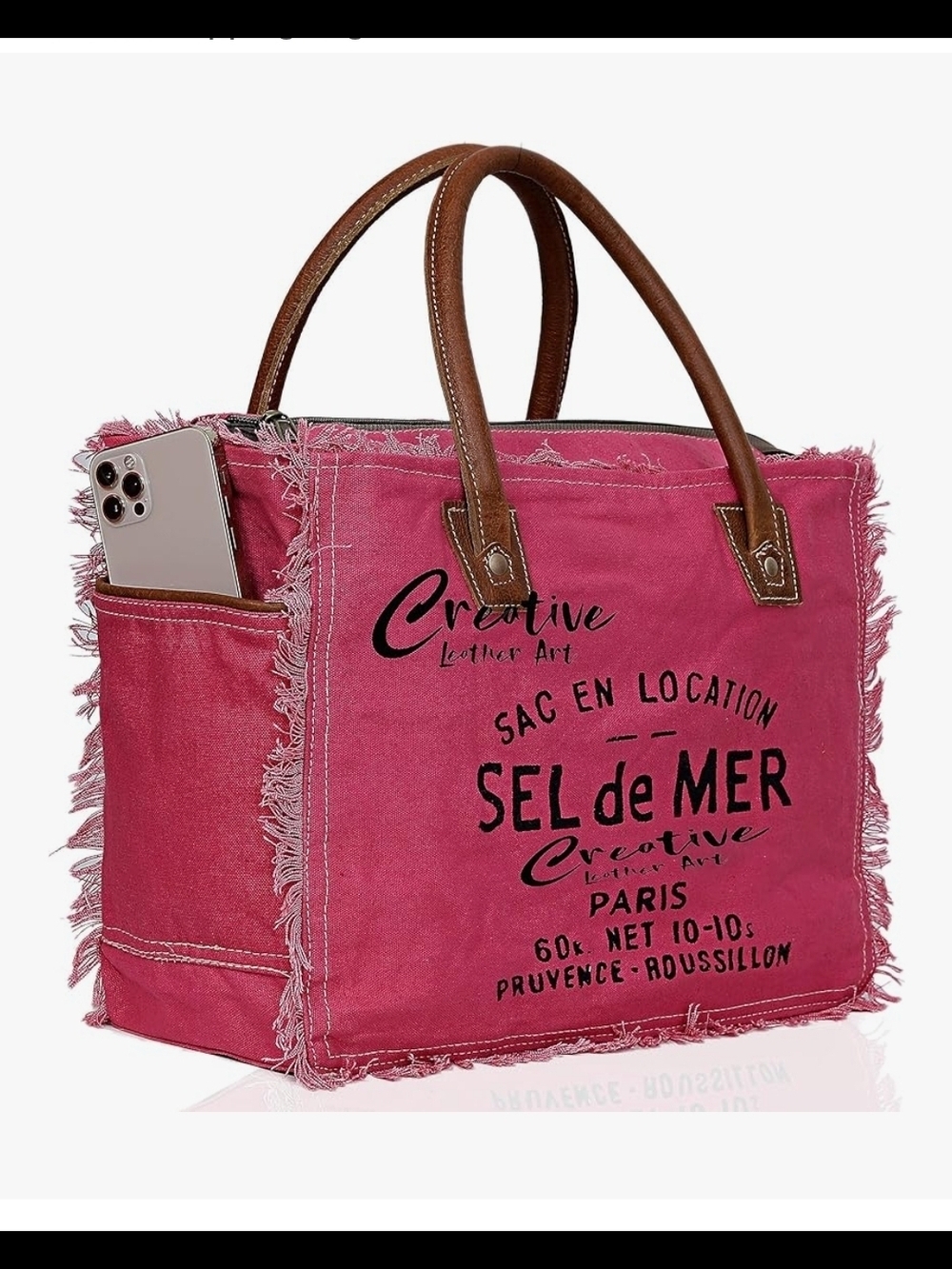 Sel de Mer Pink Canvas Tote with Brown Handles